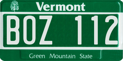 VT license plate BOZ112