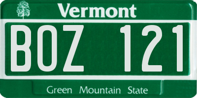VT license plate BOZ121