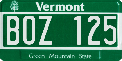 VT license plate BOZ125