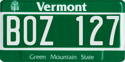VT license plate BOZ127