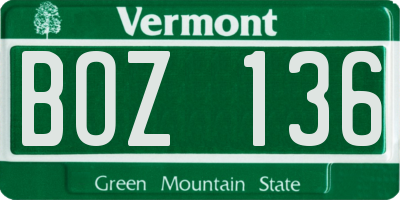 VT license plate BOZ136