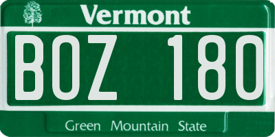 VT license plate BOZ180