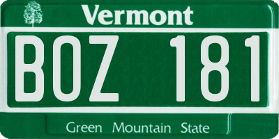 VT license plate BOZ181