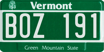 VT license plate BOZ191
