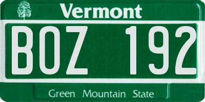 VT license plate BOZ192
