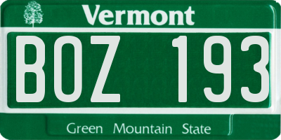 VT license plate BOZ193