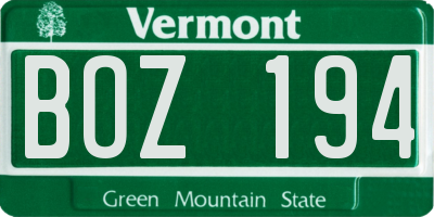 VT license plate BOZ194