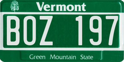VT license plate BOZ197