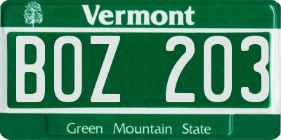 VT license plate BOZ203