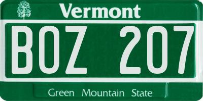 VT license plate BOZ207