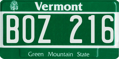 VT license plate BOZ216