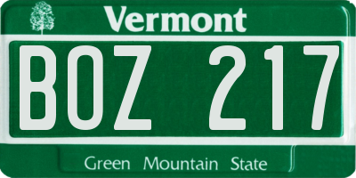 VT license plate BOZ217
