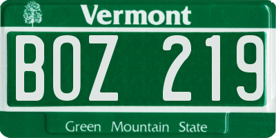 VT license plate BOZ219