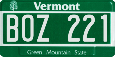 VT license plate BOZ221