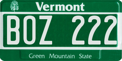 VT license plate BOZ222
