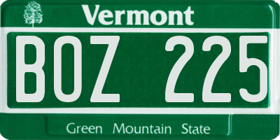 VT license plate BOZ225