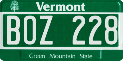 VT license plate BOZ228