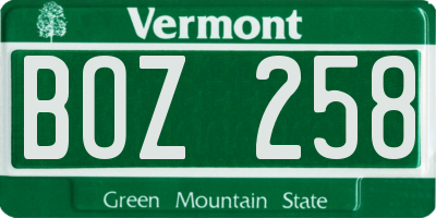 VT license plate BOZ258