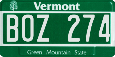VT license plate BOZ274