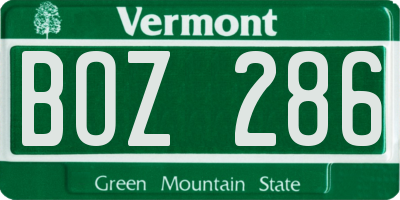 VT license plate BOZ286
