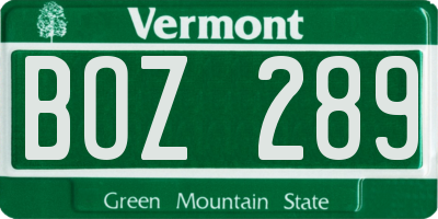 VT license plate BOZ289