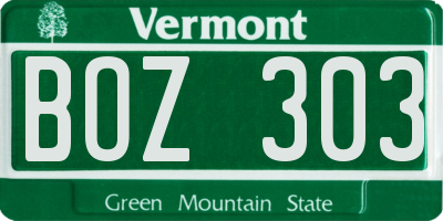 VT license plate BOZ303