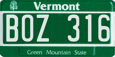 VT license plate BOZ316