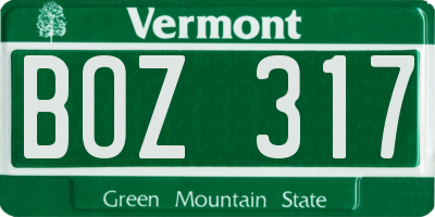 VT license plate BOZ317