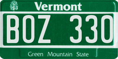 VT license plate BOZ330