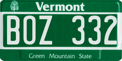 VT license plate BOZ332