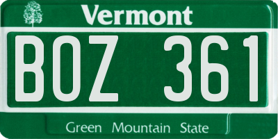 VT license plate BOZ361