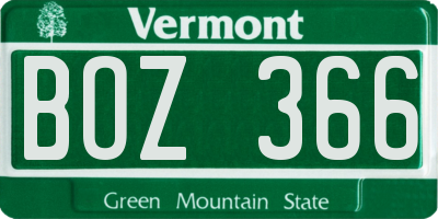 VT license plate BOZ366