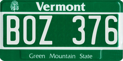 VT license plate BOZ376