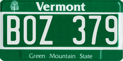 VT license plate BOZ379