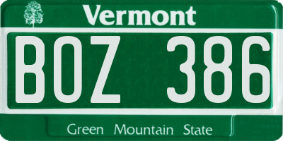 VT license plate BOZ386