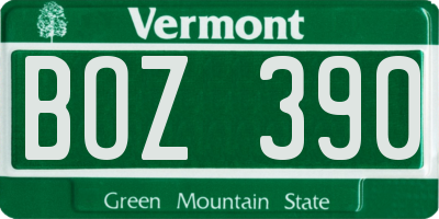 VT license plate BOZ390