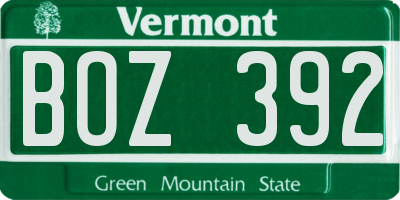 VT license plate BOZ392