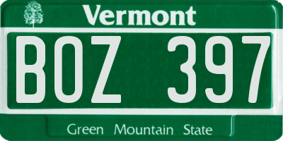 VT license plate BOZ397