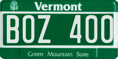 VT license plate BOZ400