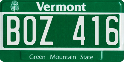 VT license plate BOZ416
