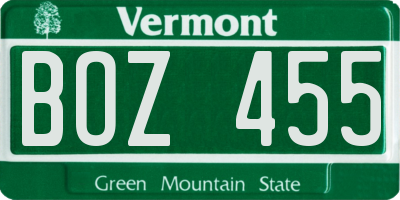 VT license plate BOZ455