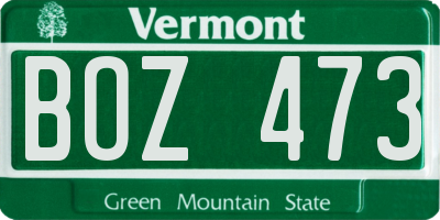 VT license plate BOZ473
