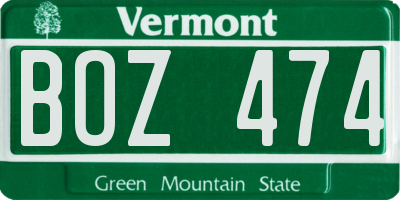VT license plate BOZ474