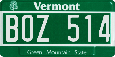 VT license plate BOZ514