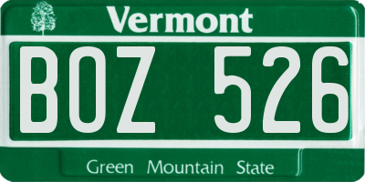 VT license plate BOZ526