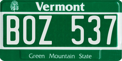 VT license plate BOZ537
