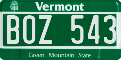 VT license plate BOZ543