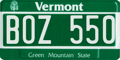 VT license plate BOZ550