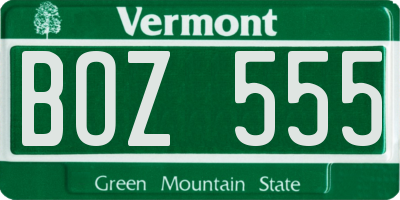 VT license plate BOZ555