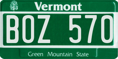 VT license plate BOZ570